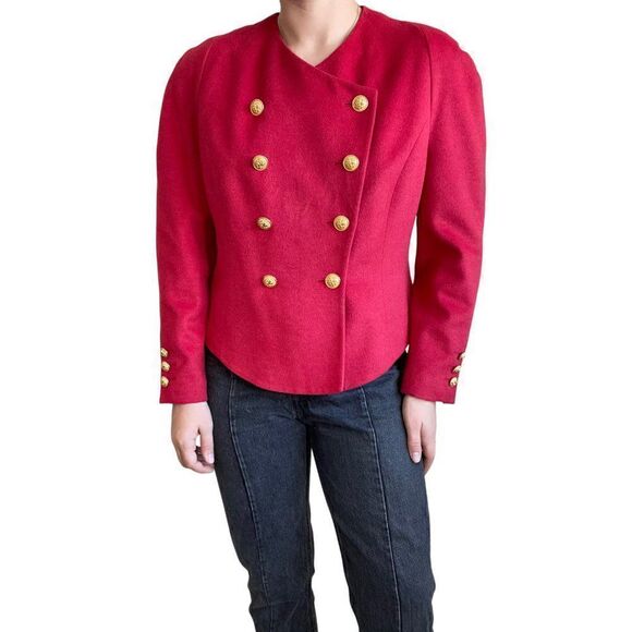 Vintage Womens 80s Louis Feraud Wool Cashmere Blend Red Double Breasted Blazer - Picture 7 of 8